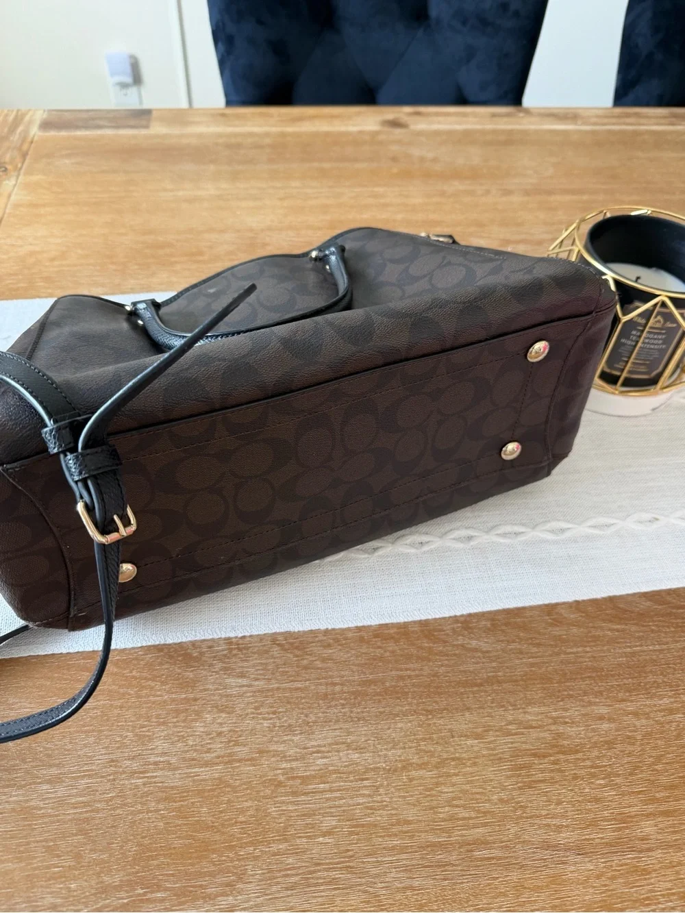 Coach Dark Brown Signature Satchel with Black Trim
